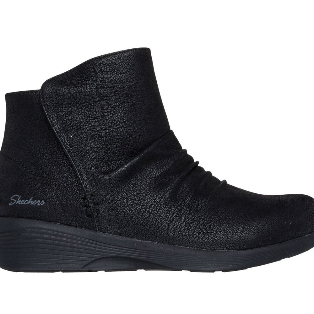 Skechers Women's Black Fresher Trick 167809 Leather Pleated Ankle Bootie Sz 8.5
